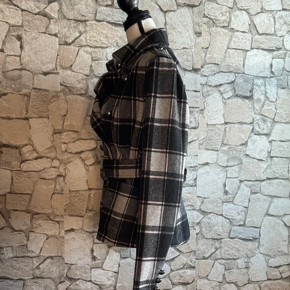 Forever 21 Black and Gray Plaid Pea Coat - Picture 5 of 5